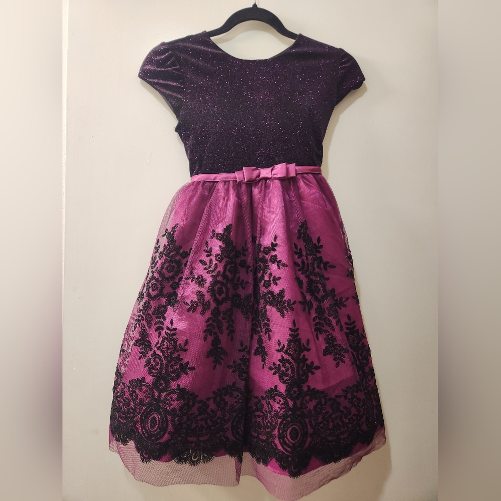 Girls Size 12 Black purple Formal Dress EUC